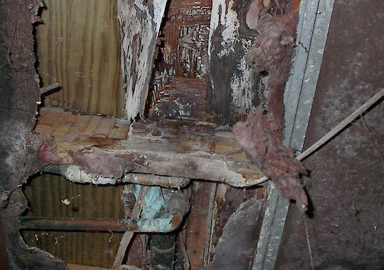 image of rotted wood framing from a water leak