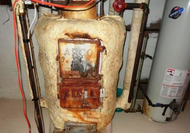 picture of a very old home heating system